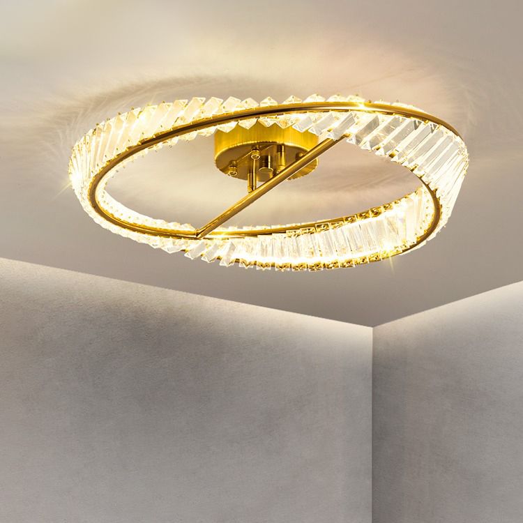 Plafonnier LED en métal galvanisé, style créatif moderne, montage circulaire en cristal, doré