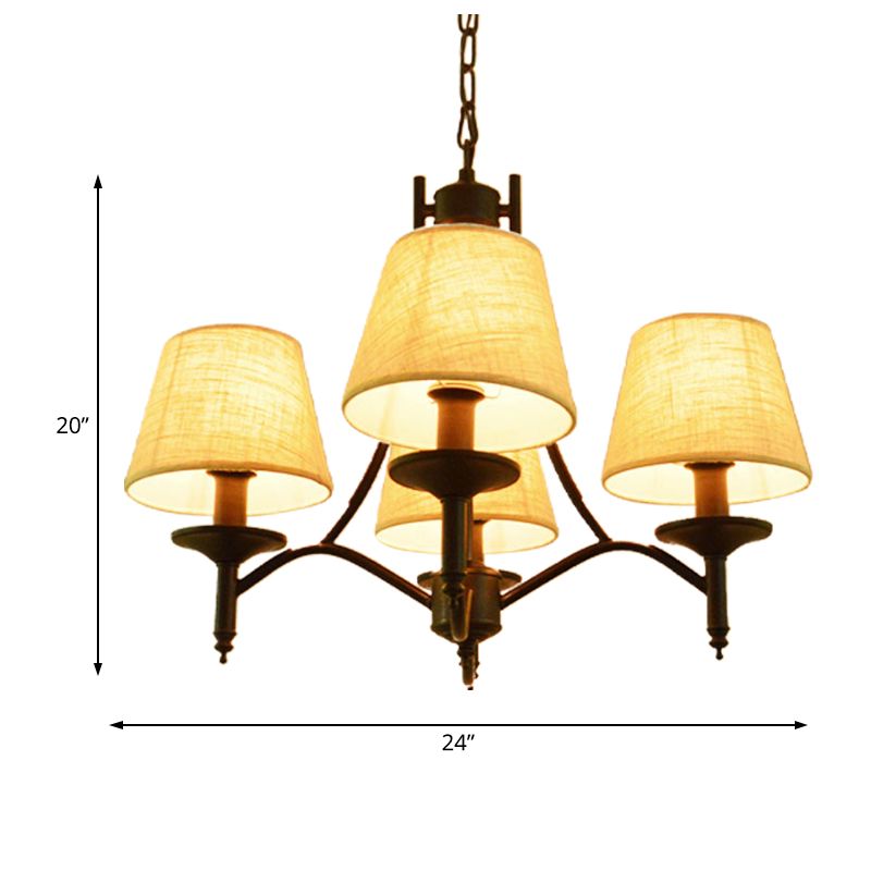 Conical Restaurant Chandelier Light Lodge Fabric 4/6/8 Heads Black Down Lighting Pendant