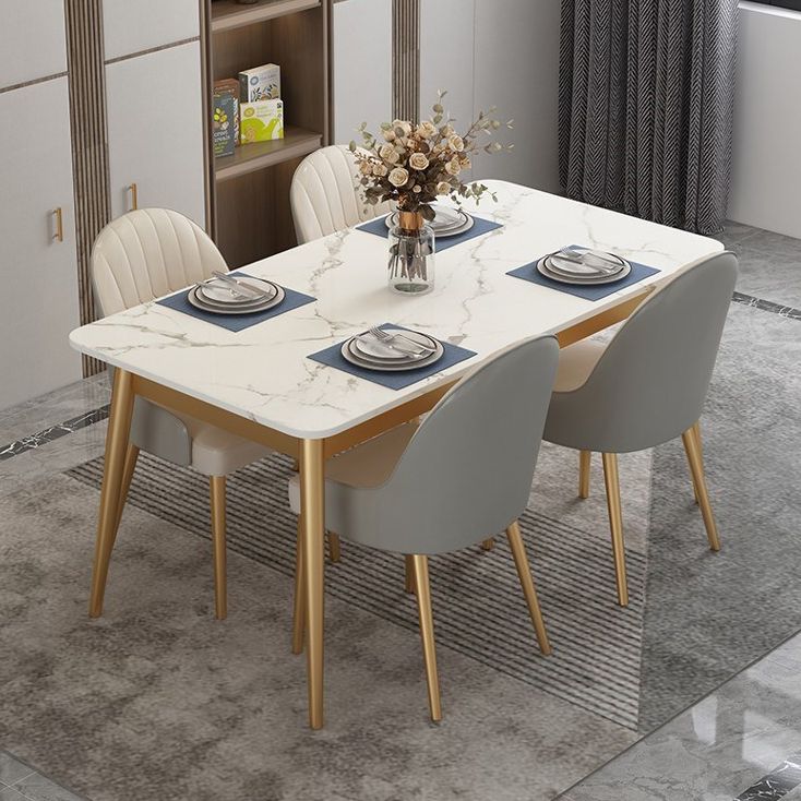 Traditional Luxury Dining Table White Top Rectangle 4 Legs Table for Home