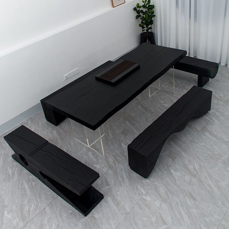 Modern Rectangle Dining Table Black Pine Solid Wood Top Dining Site Table