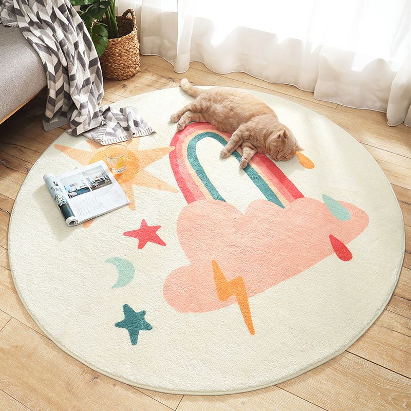 Round Palm Leaves Print Carpet Polyester Modern Indoor Rug Non-Slip Backing Carpet for Living Room