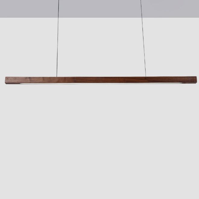 Minimalist 1 Light Wood Island Lamp Linear LED Long Strip Hanging Light