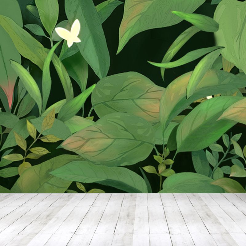 Tropical Leaves and Butterfly Mural Wallpaper Green Nature Botanical Wall Covering