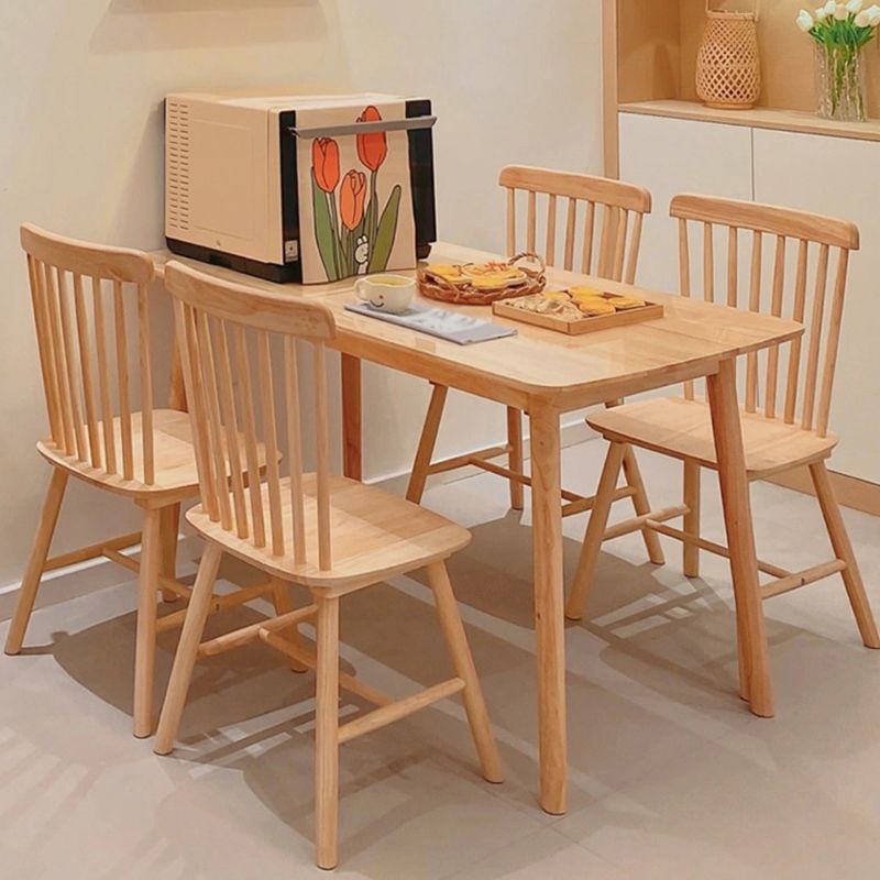 Mesa de comedor rectangular de color madera, mesa de madera maciza contemporánea con 4 patas