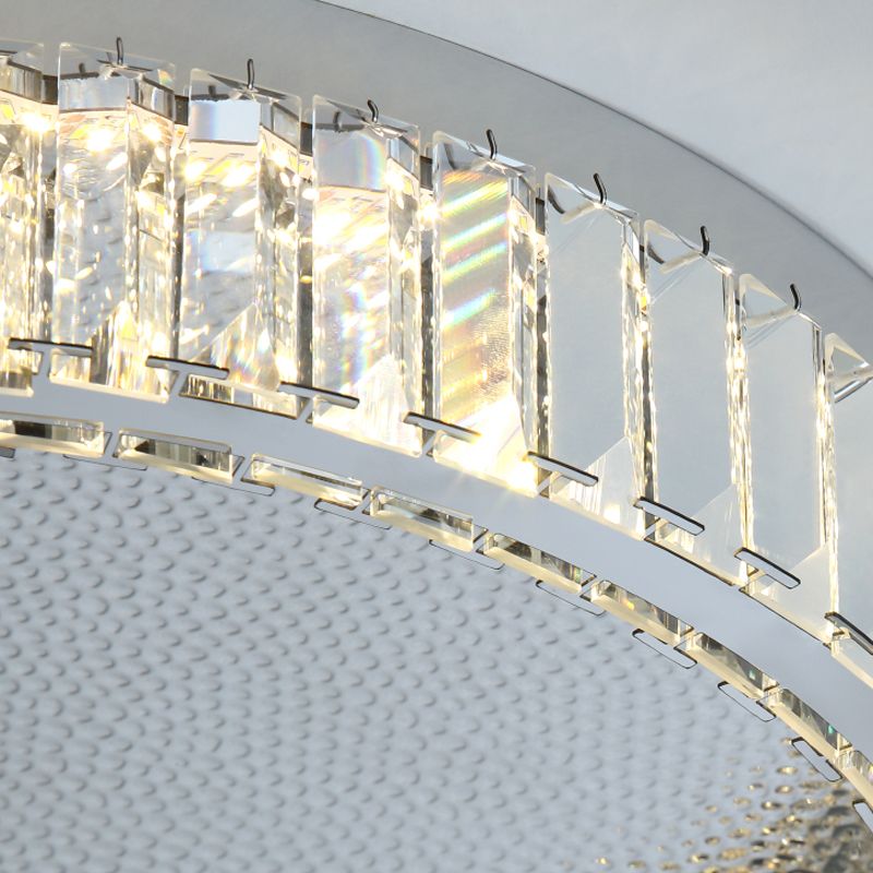 Plafonnier LED argenté en cristal dans un style de luxe moderne, plafonnier circulaire en acier inoxydable