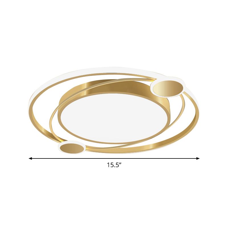 Gold Orbit Planet Ceiling Flush Light Kids Acrylic LED Flush Mount Fixture in Warm/White Light