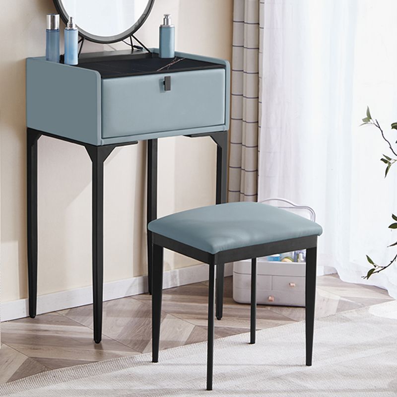 Wood/Stone Vanity Set with Stool, 1 Drawer Modern Dresser - 30.7" H