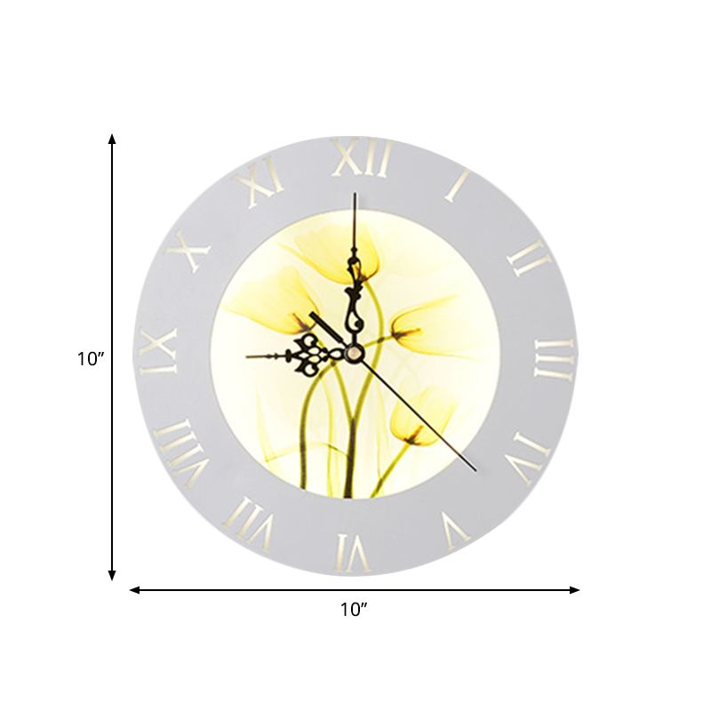 Orange/Yellow Rounded Clock Mural Light Nordic Style LED Plastic Wall Mount Light Fixture for Living Room