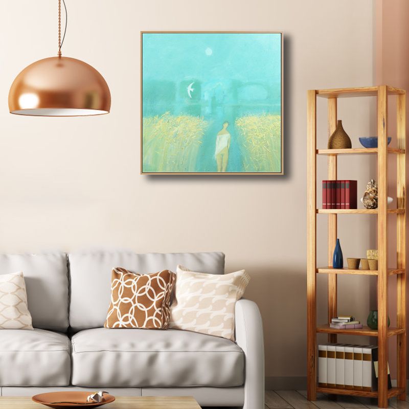 Textured Farm Field Painting Canvas Print Rustic Wall Art Decor for House Interior