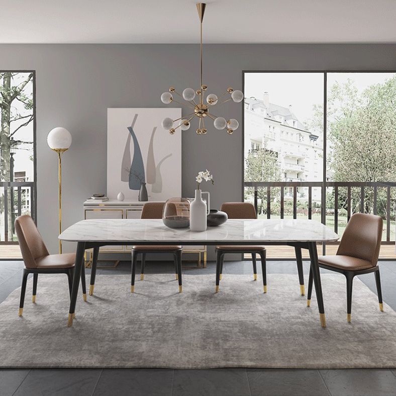 Modern Dining Table White Stone and Marble Dining Table Pedestal Table Sled Base