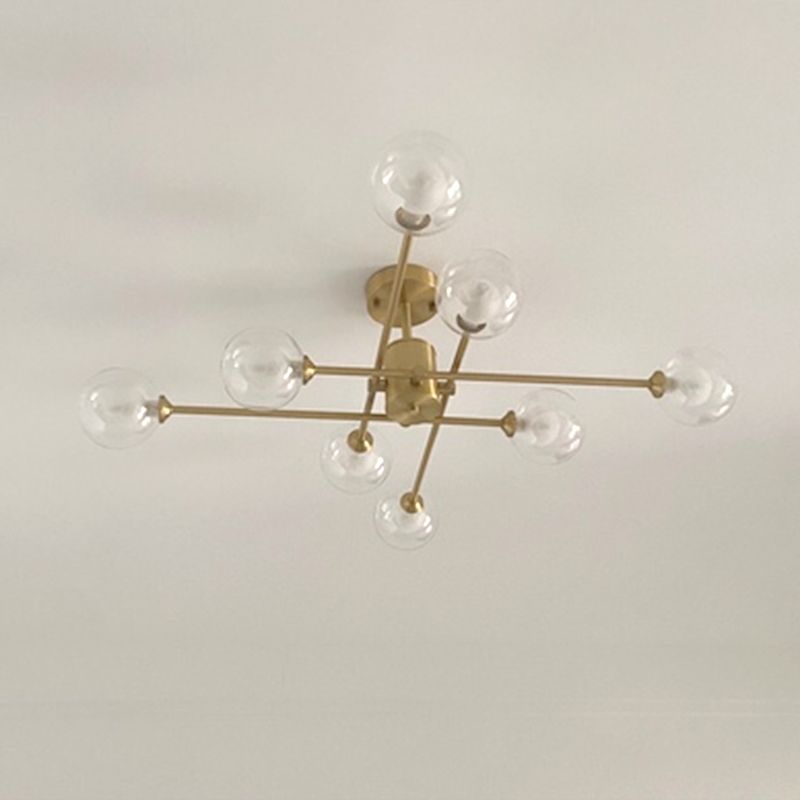 Metal Semi Flush Mount Ceiling Light Contemporary LED Lamp With Glass Shade for Living Room