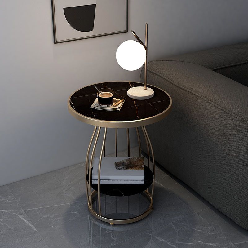 Modern Round Side End Table Frame End Table with Storage and Shelf