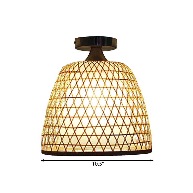 Bamboe emmer schaduw semi-inbouwlicht Lodge Stijlvolle 1-lichts beige plafondinbouwverlichting voor gang