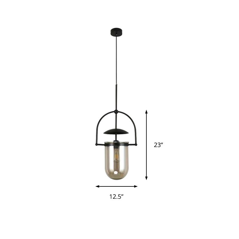 Cylinder Glass Shade Pendant Light Contemporain Amber / Pink 1 Light Plafond plafonnier Aménagement avec cadre noir / or