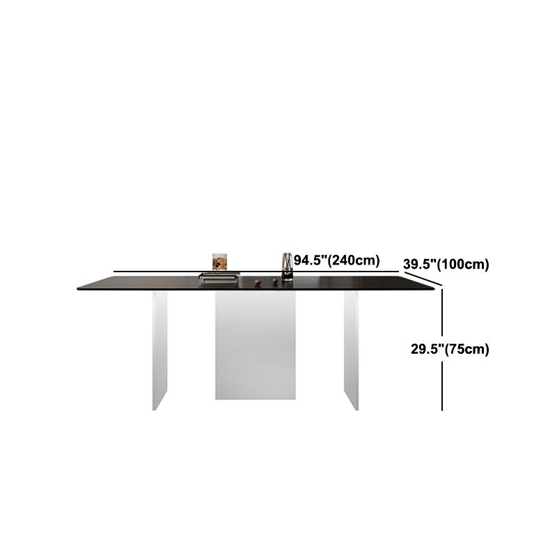 Modern Rectangle Dining Table Black Top Sintered Stone Table for Home