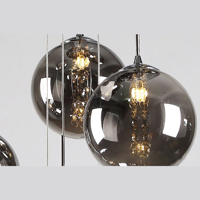 Globe Shape Glass Pendant Lamp Modern Multiple Hanging Light with Beaded Crystals