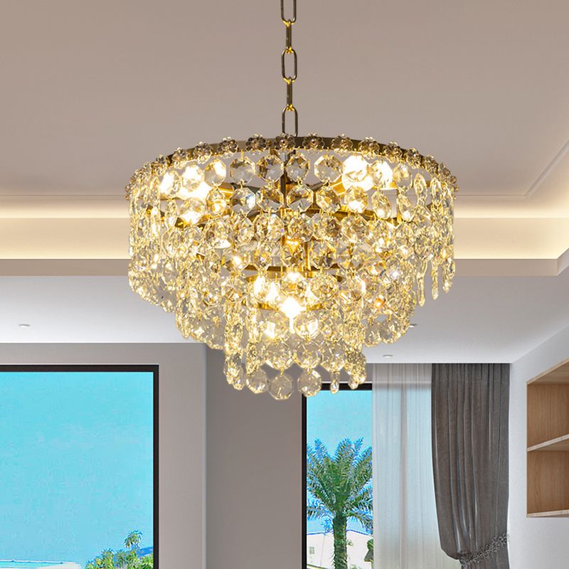 Layered Round Pendant Chandelier Minimalist Clear Crystal Ball 5 Heads Dining Room Hanging Light Fixture
