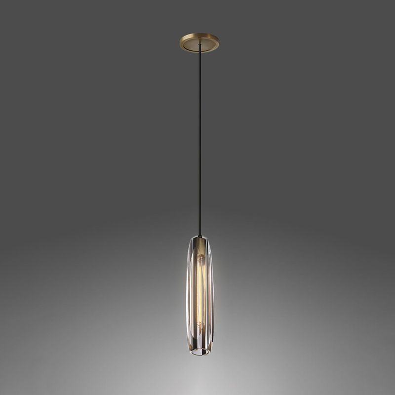 Modern Luxury Single Hanging Lamp Copper Cylindrical Pendant Light with Crystal Shade
