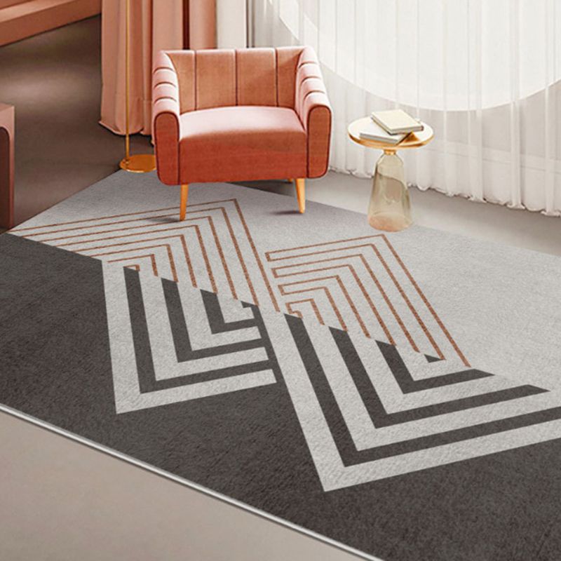 Orange Modern Rug Polyester Geometric Rug Stain Resistant Rug Drawing Room
