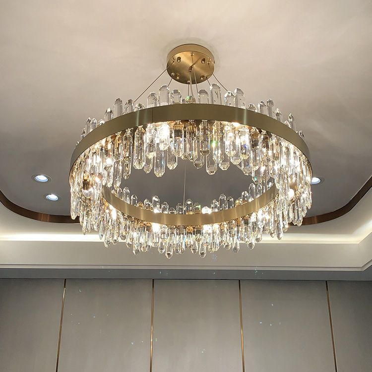Luce lampadario in stile moderno Luce a sospensione in cristallo oro per soggiorno