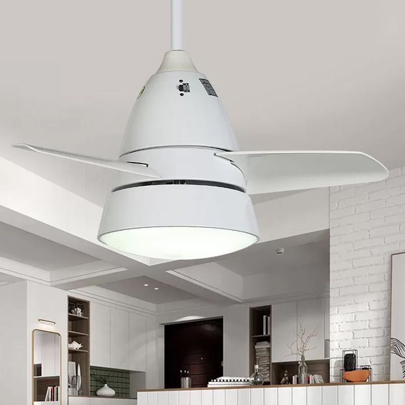 Farmhouse Conic 3-Blade Hanging Fan Lamp LED Metal Semi-Flush Mount Light for Living Room