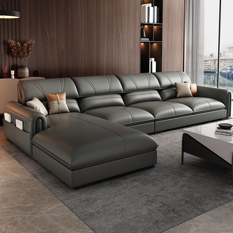 35.4"H Modern Grey Square Arm Faux Leather Sofa& Chaise for Living Room