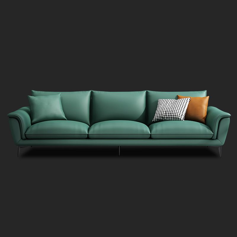 33.46" H Green Genuine Leather Pillow Top Arm Sofa for Living Room