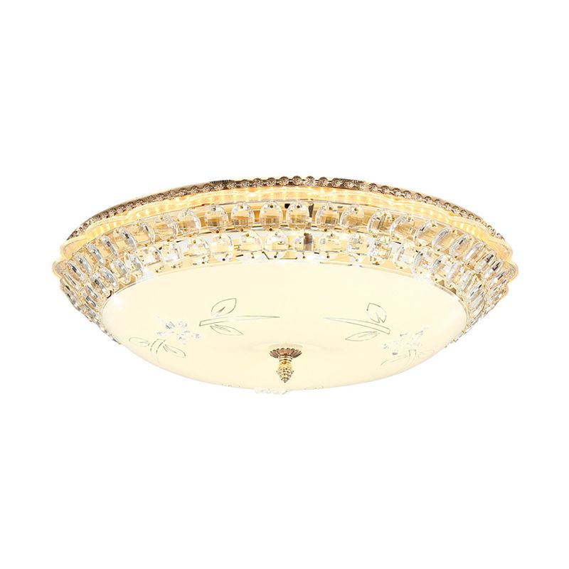 Modernist Bowl Flush Lighting White Glass en Clear Crystal LED Flush Hanger Light voor slaapkamer, 12 "/16" Dia