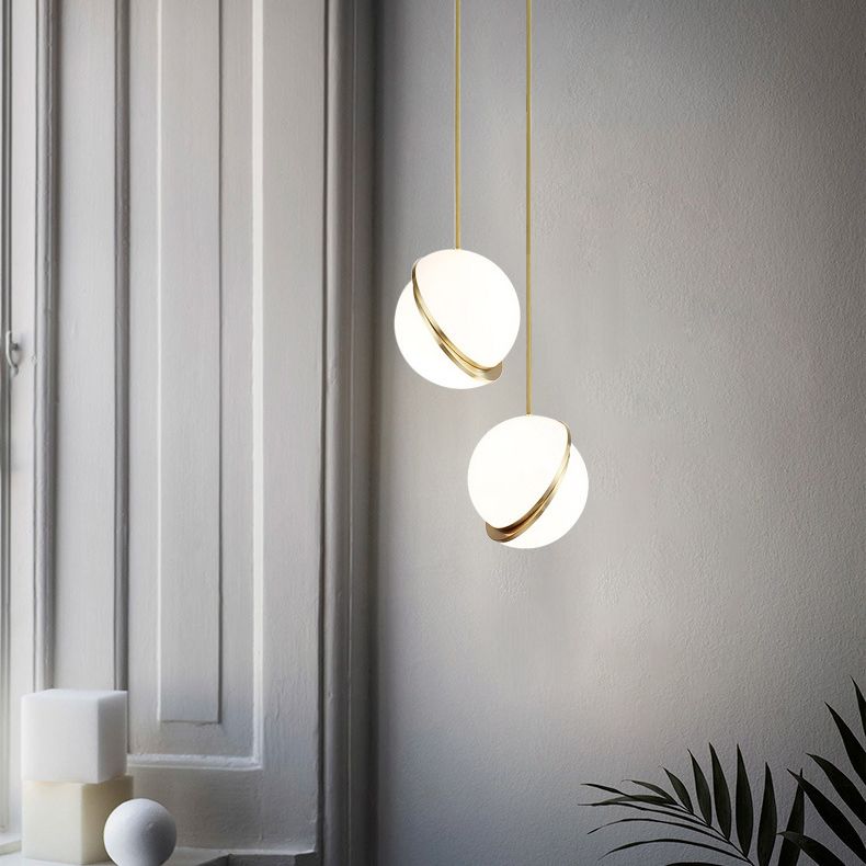 Oro 1 luce a sospensione leggera moderna sferica sferica ombra appesa lampada per camera da letto