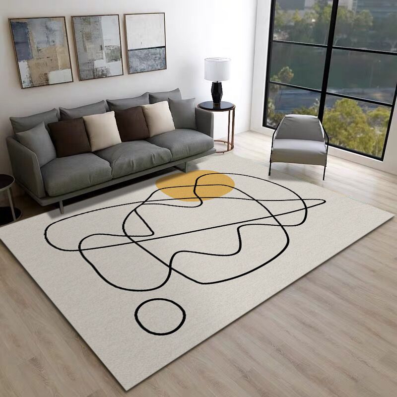 Simplicity Abstract Pattern Rug White Tone Polyester Area Carpet Stain Resistant Rug for Living Room