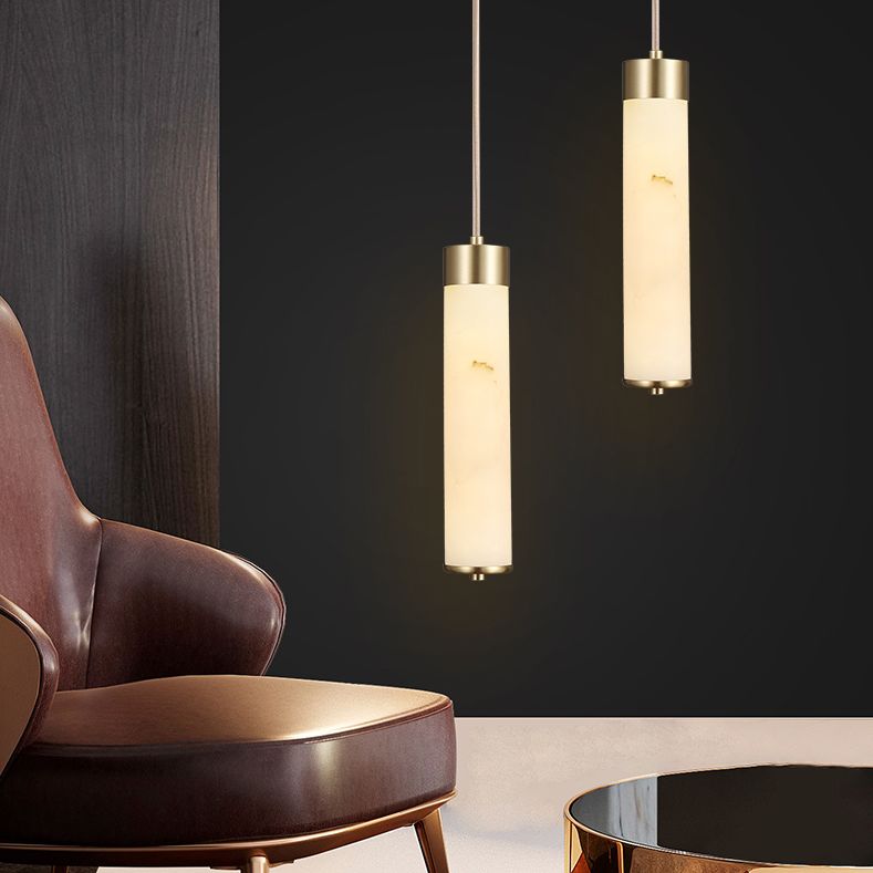 Accesorio de iluminación colgante de cilindro de piedra Luz de techo de latón LED moderno Luz