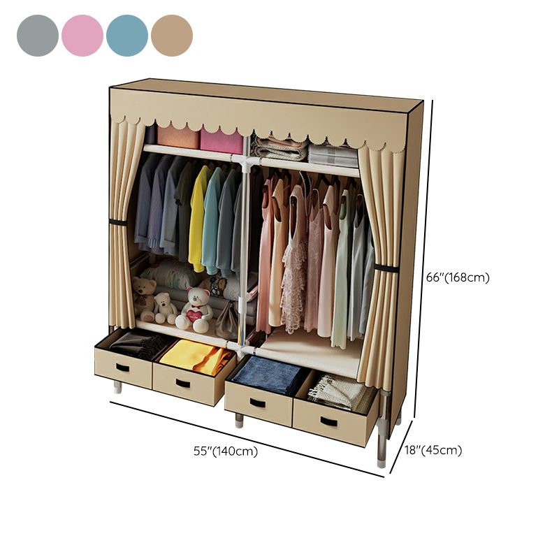 Contemporary Wardrobe Armoire with Drawer Steel Wardrobe Closet