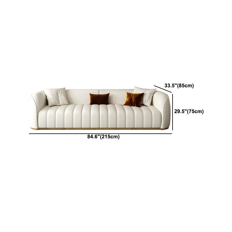Beige Contemporary Sofa with Pillows Faux Leather Tuxedo Arm Sofa