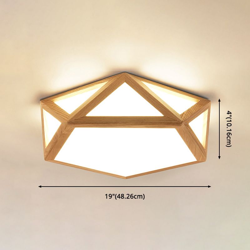 Minimalist Pentagon Flushmount Lighting Wooden LED Bedroom Flush Ceiling Light Fixture in Wood