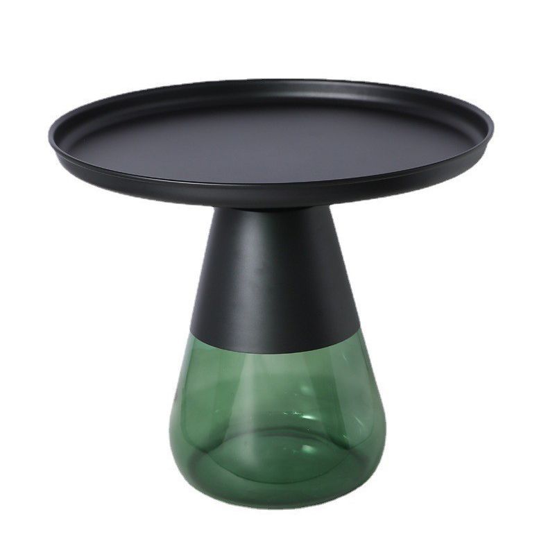 Mid-century Modern Metal Tray Top Glass Base Round Coffee Table