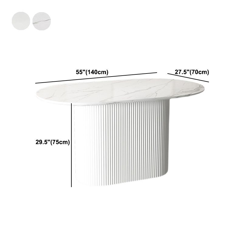 White Top Dining Table Traditional Luxury Oval Table with Pedestal Base