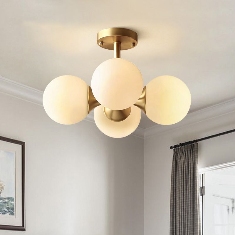 4 Light Spherical Ceiling Light Modern Style Glass Ceiling Lighting for Dining Room