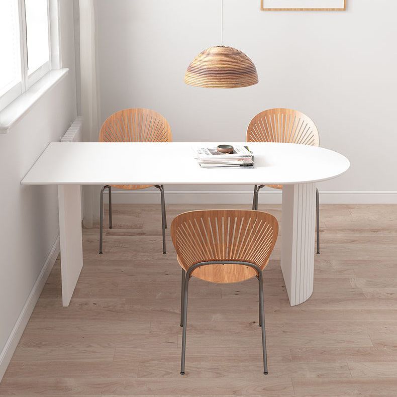 Free Form Sintered Stone Dining Table Modern White Furniture with Wood Double Pedestal