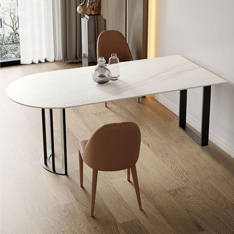 Irregular Shape White Table for Restaurant Sintered Stone Table with Double Pedestal