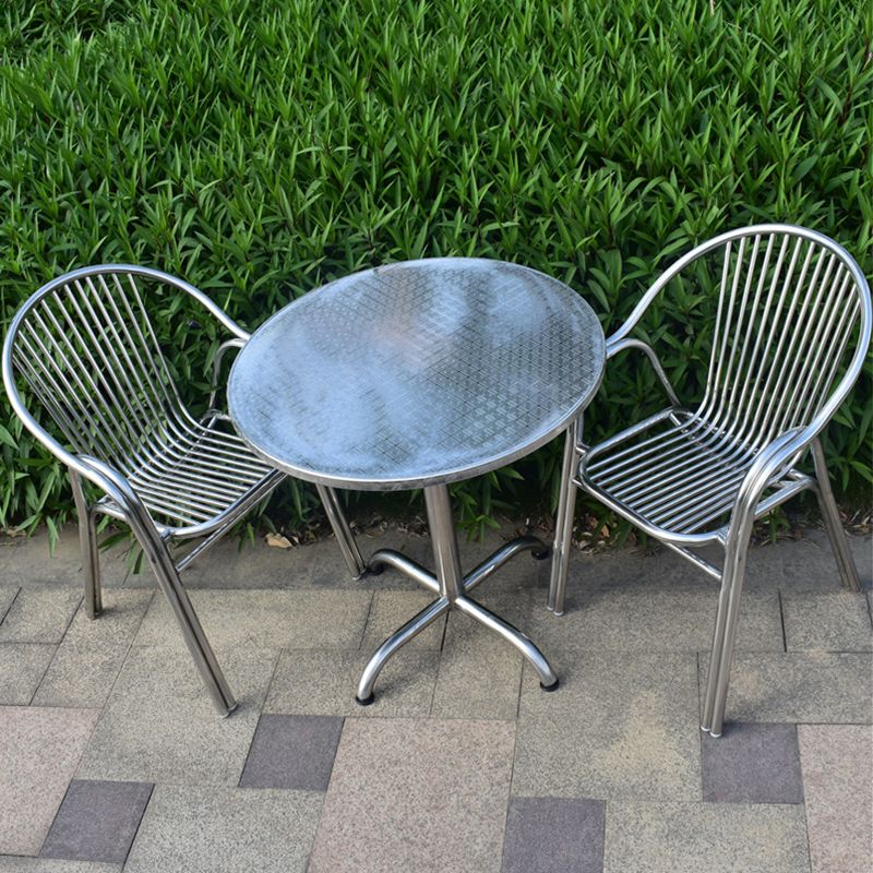 Silver Outdoor Bistro Chairs Metal Stacking Outdoors Dining Chairs