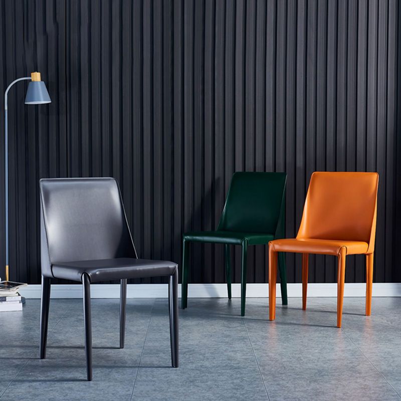 Contemporary Metal Dining Chair Faux Leather Armless Dining Room Chair for Home Use