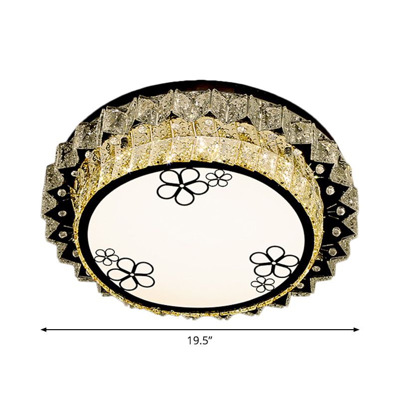 Stainless Steel Round Flush Mount Fixture Modern Clear Crystal LED Close to Ceiling Light