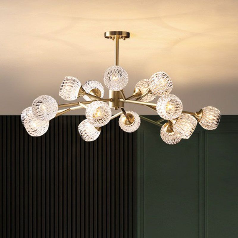 Metallic Branch Hanging Lamp Postmodern Gold Finish Chandelier with Ball Clear Crystal Shade