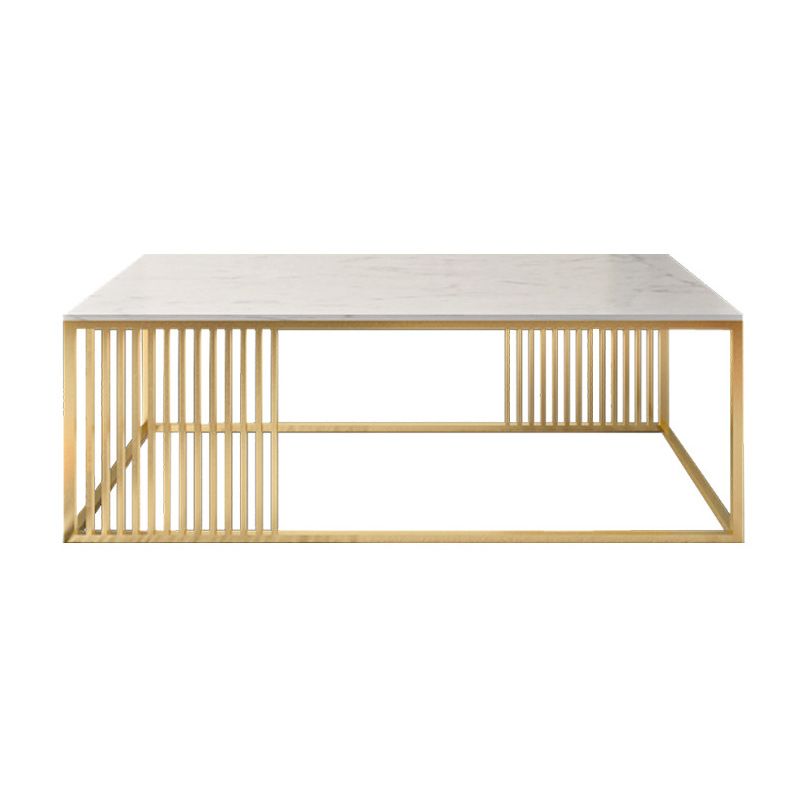 Glam Style Rectangle Coffee Table with Marble Top and Iron Frame Base