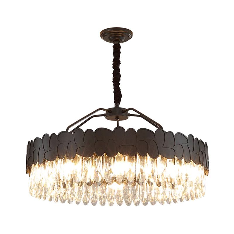 8 lampen kristal ovalen hangende hanger moderne zwarte cirkelvormige grote kamer kroonluchter lamp