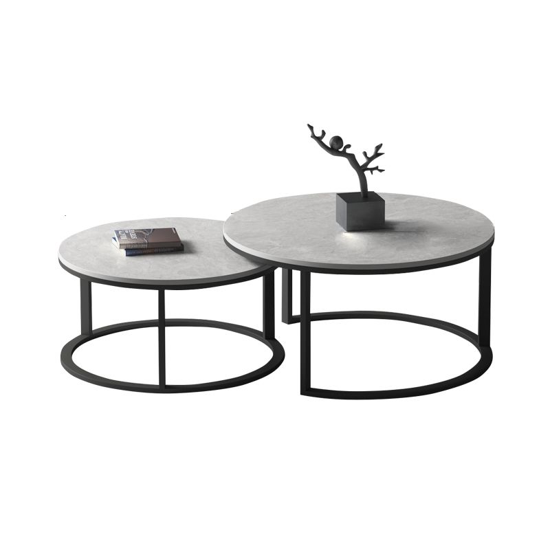 Slate Round Coffee Table 2 Piece Modern Minimalist Bunching Tables