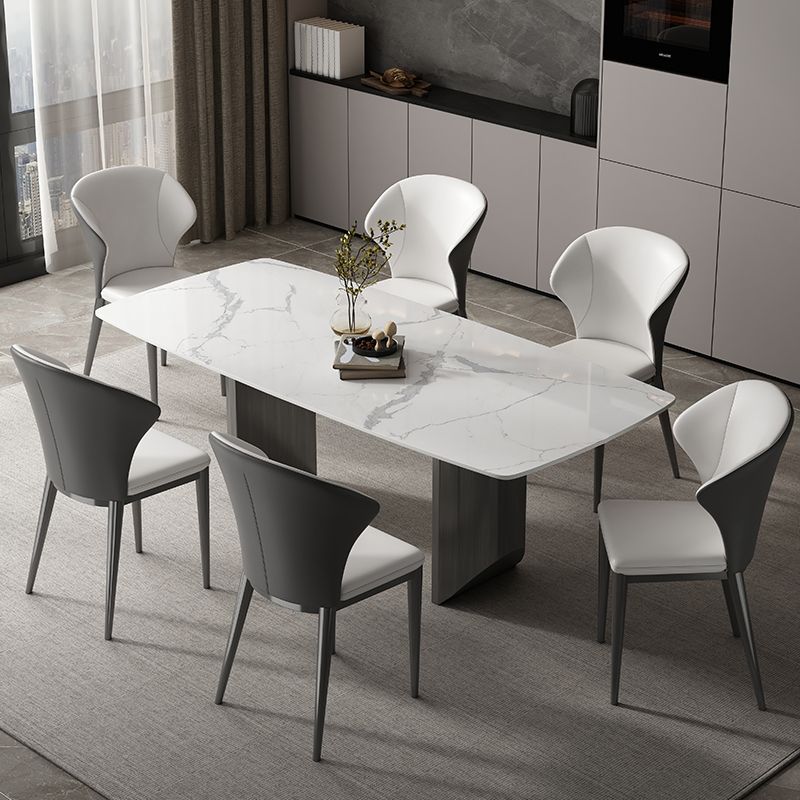 Industrial Sintered Stone Top Table Rectangle Table with Double Pedestal
