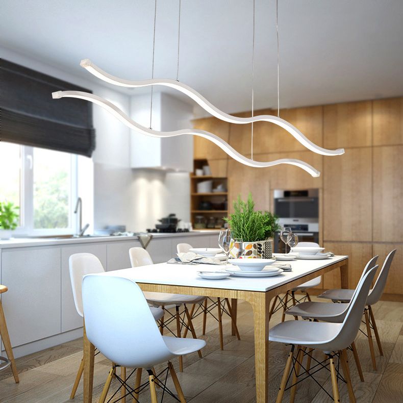 Minimalismo moderno White Linear Isola Luce a sospensione LED Isola Metal Isola Luce per tavolo da pranzo