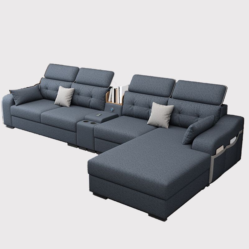 Cotton Blend Pillowed Back L-Shape Cushions Furniture Sectionals for 4 People