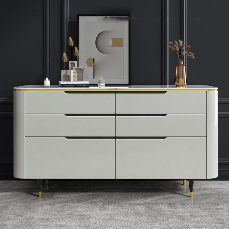 Modern Stone Sideboard Buffet with Drawers Living Room Side Board with Solid Wood Legs